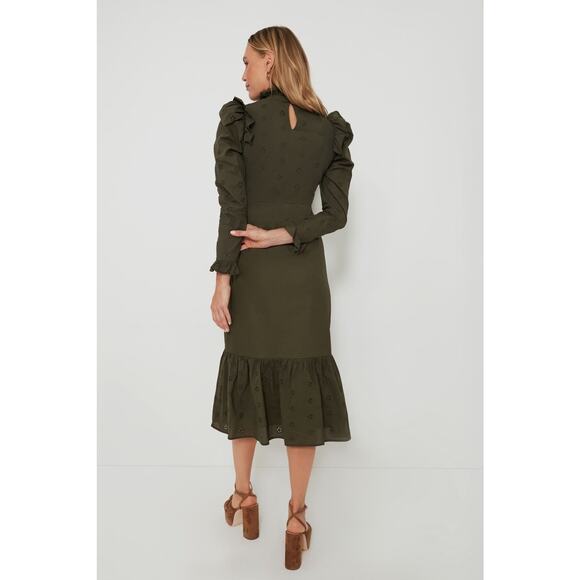 Tuckernuck Dark Green Midi Dress with Ruffle Hem - Picture 2 of 14